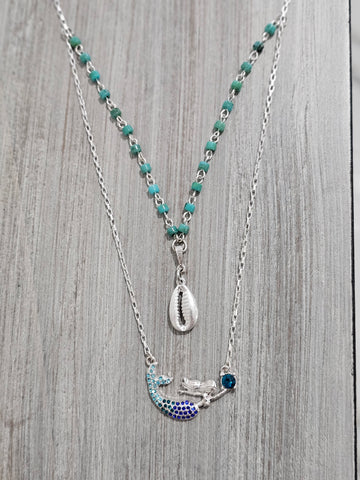 Layered mermaid necklace with attached bead choker