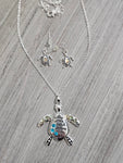 Sea turtle necklace and earrings set