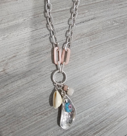 Necklace with shell and stone charm