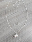 Fine silver plate stainless steel necklace with charm, and earrings set