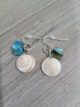 Seashell earrings with seashell and aqua stone charm