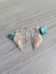 Seashell earrings with seashell and aqua stone charm