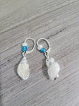 Silver and white seashell dangling earrings