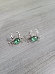 Silver color, green rhinestone crab earrings with surgical steel post