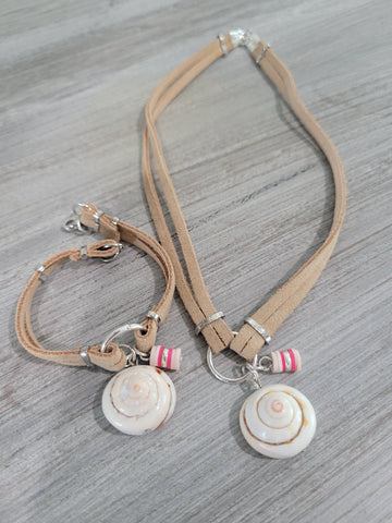 Tan leather double cord bracelet with charms