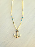 Ivory color suede, double cord necklace with anchor charm