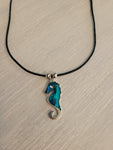 Black cord necklace with dichroic glass seahorse charm