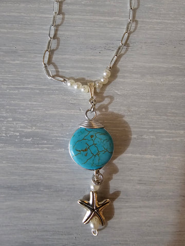 Starfish necklace with howlite aqua stone charm