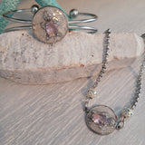 Stainless steel set of necklace and bangle bracelet with sea turtle charm.