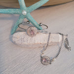 Stainless steel set of necklace and bangle bracelet with sea turtle charm.