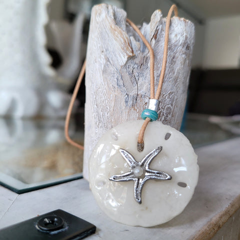 Cord, real sand dollar necklace